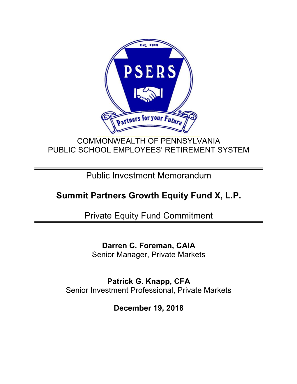 Public Investment Memorandum Summit Partners Growth Equity