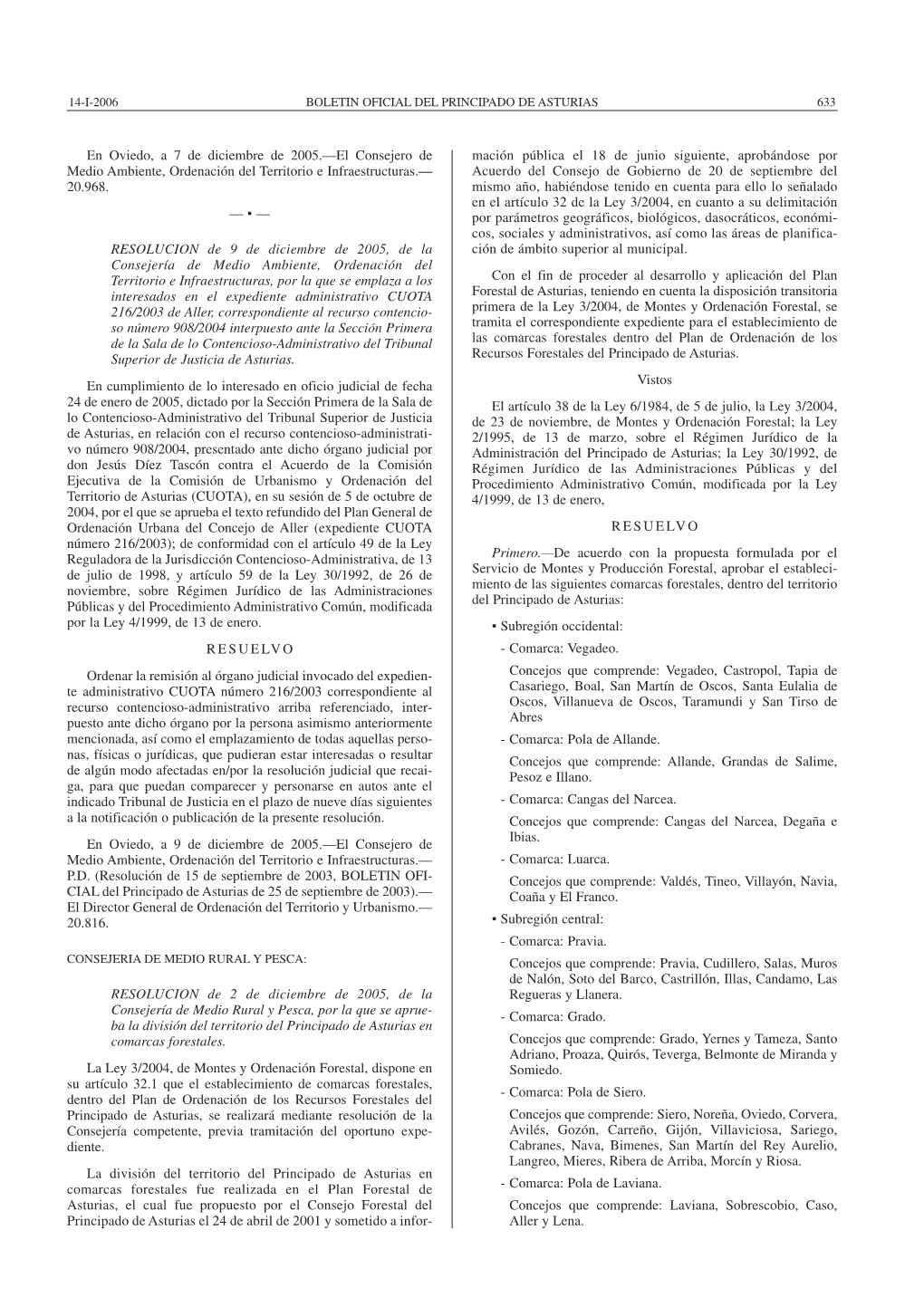 En Oviedo, a 7 De Diciembre De 2005.—El Consejero De Medio Ambiente, Ordenación Del Territorio E Infraestructuras.— 20.968