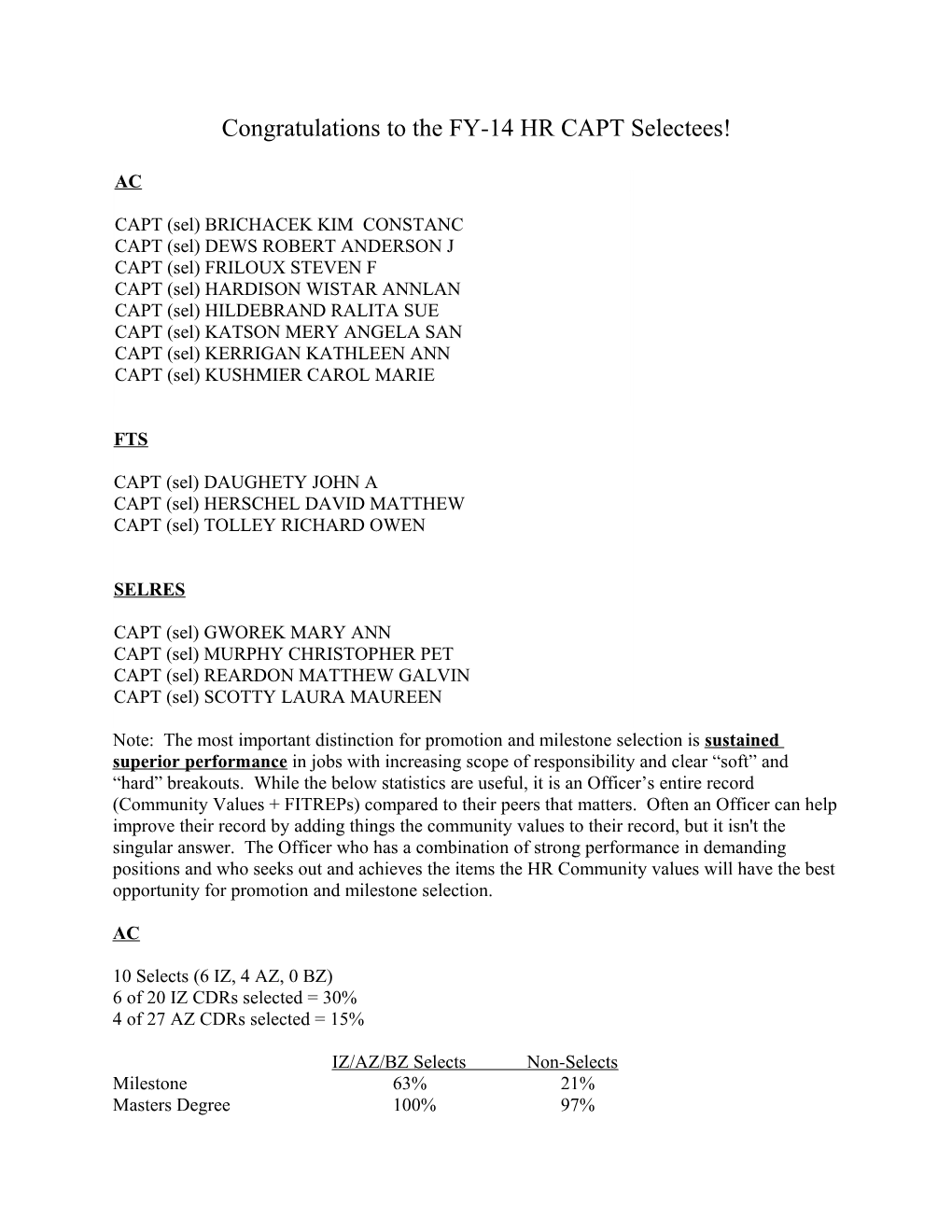 Congratulations to the Following FY08 CDR Selectees