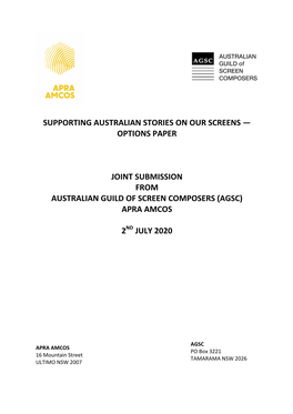AGSC APRA Submission to the Options Paper July 2020 FINAL