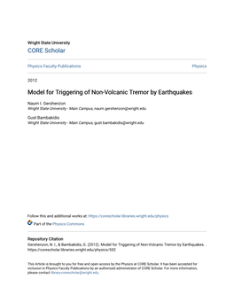 Model for Triggering of Non-Volcanic Tremor by Earthquakes