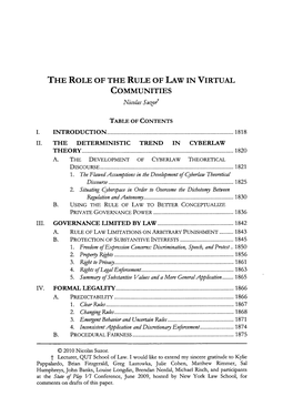 THE ROLE of the RULE of LAW in VIRTUAL COMMUNITIES Nicolas Suop
