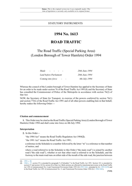The Road Traffic (Special Parking Area) (London Borough of Tower Hamlets) Order 1994