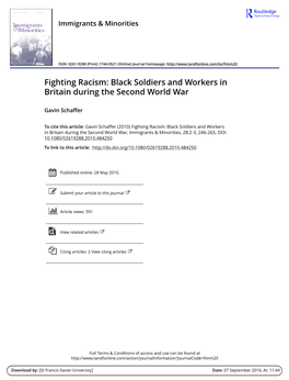 Fighting Racism: Black Soldiers and Workers in Britain During the Second World War