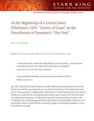 Whitman's 1855 “Leaves of Grass” As the Emodiment of Emerson's