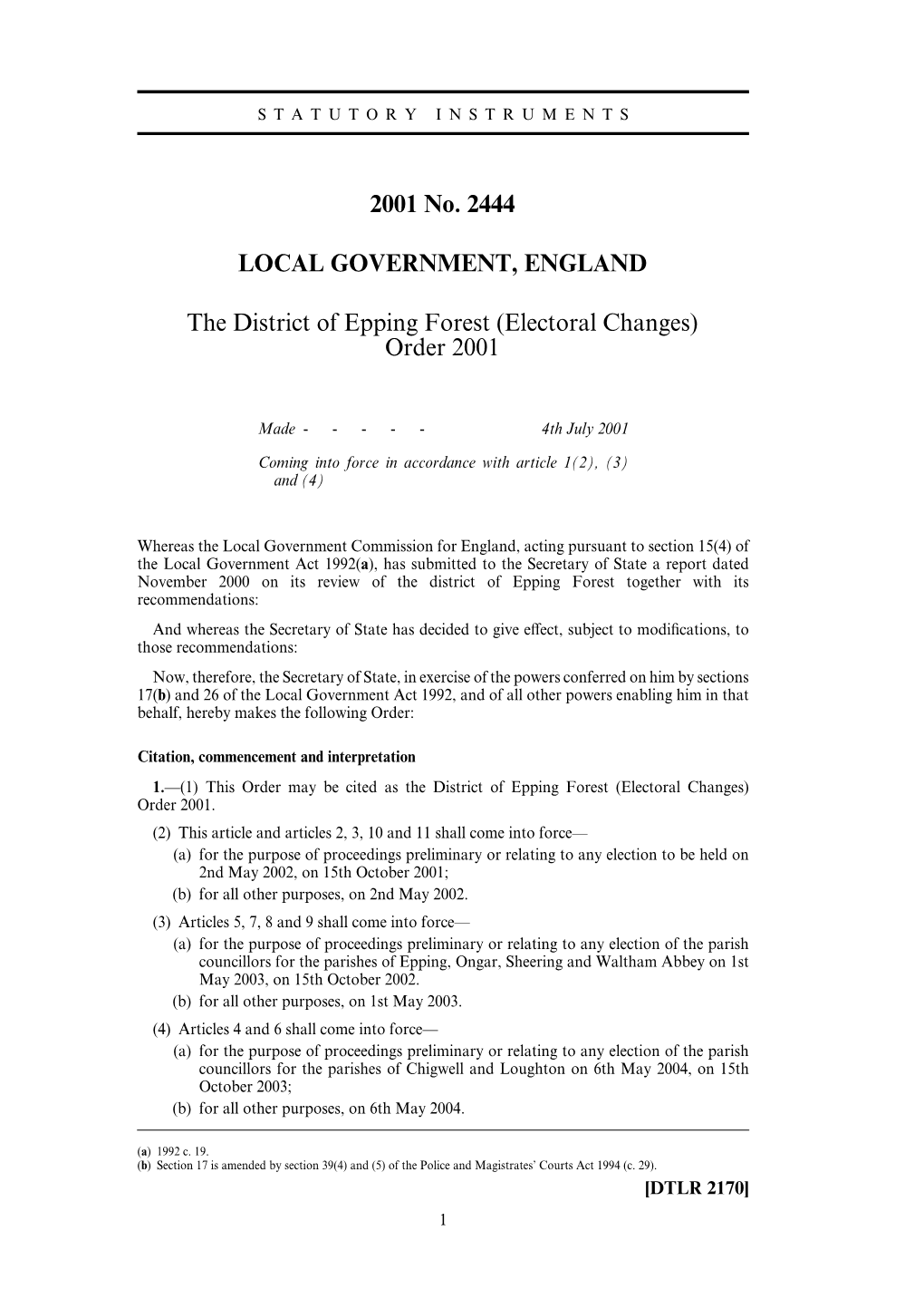 2001 No. 2444 LOCAL GOVERNMENT, ENGLAND The