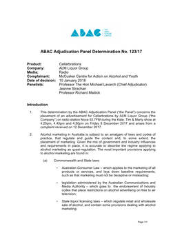 ABAC Adjudication Panel Determination No. 123/17