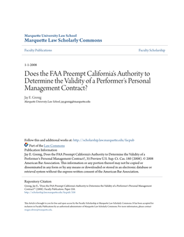 Does the FAA Preempt California's Authority to Determine the Validity of a Performer's Personal Management Contract? Jay E