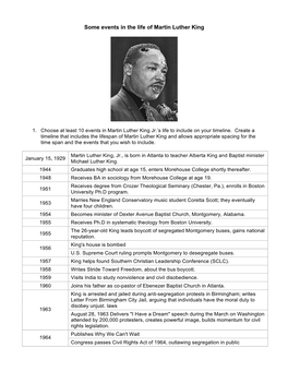 Some Events in the Life of Martin Luther King