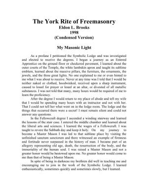 The York Rite of Freemasonry: My Masonic Light (Condensed)