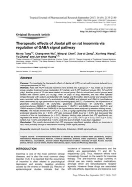 Therapeutic Effects of Jiaotai Pill on Rat Insomnia Via Regulation of GABA Signal Pathway