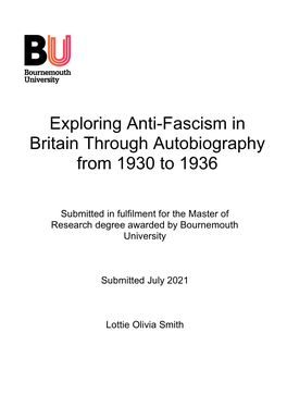 Exploring Anti-Fascism in Britain Through Autobiography from 1930
