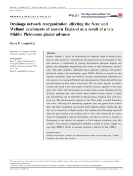 Drainage Network Reorganization Affecting the Nene and Welland Catchments of Eastern England As a Result of a Late Middle Pleistocene Glacial Advance