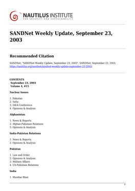 Sandnet Weekly Update, September 23, 2003