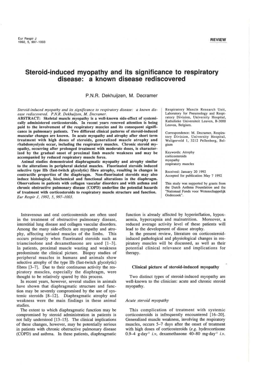 Steroid-Induced Myopathy and Its Significance to Respiratory Disease: a Known Disease Rediscovered