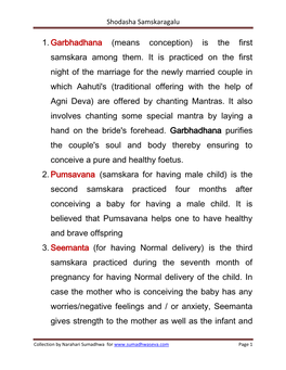 1. Garbhadhana (Means Conception) Is the First Samskara Among Them. It