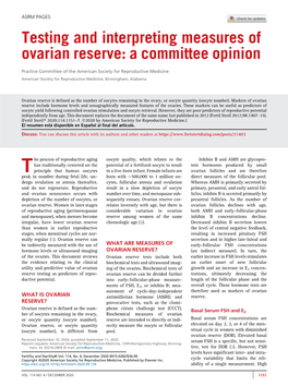 Testing and Interpreting Measures of Ovarian Reserve: a Committee Opinion