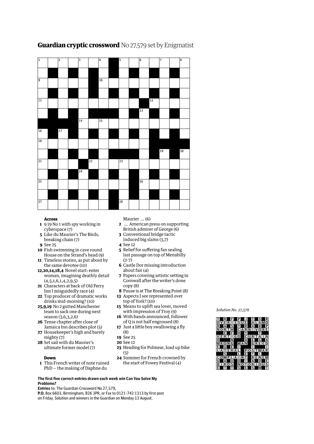 Guardian Cryptic Crossword No 27,579 Set by Enigmatist