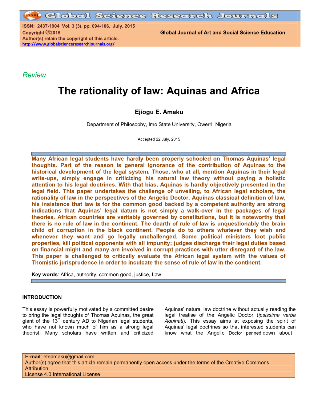 The Rationality of Law: Aquinas and Africa