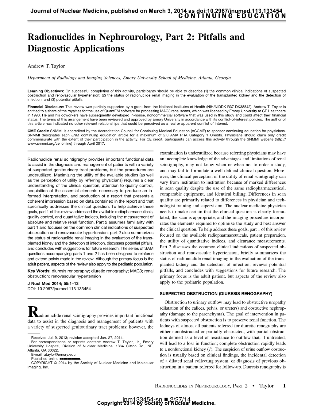 Radionuclides in Nephrourology, Part 2: Pitfalls and Diagnostic Applications