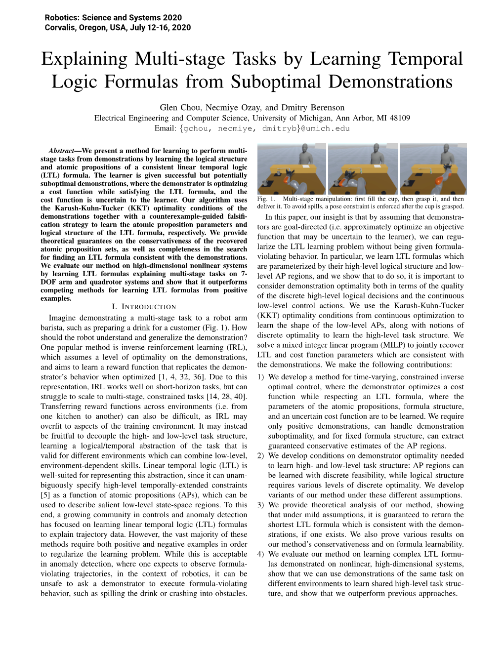 Explaining Multi-Stage Tasks by Learning Temporal Logic Formulas from Suboptimal Demonstrations