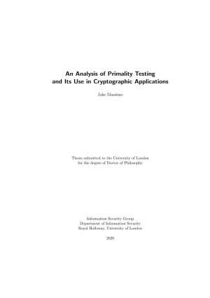 An Analysis of Primality Testing and Its Use in Cryptographic Applications