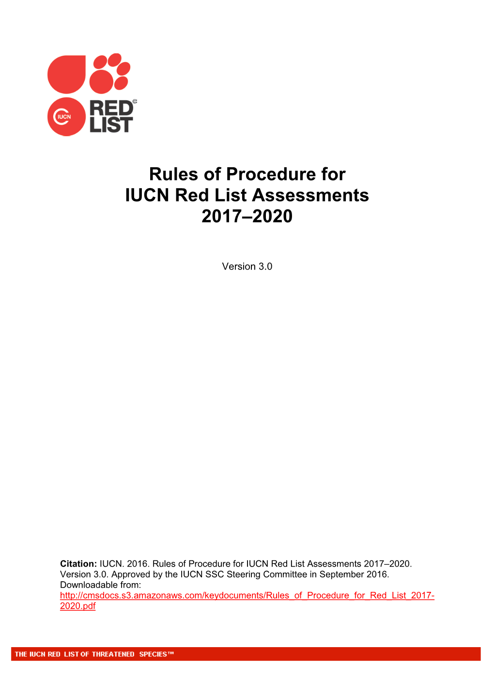 Rules of Procedure for IUCN Red List Assessments 2017–2020