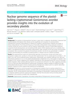 Nuclear Genome Sequence of the Plastid-Lacking
