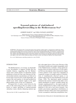 Seasonal Patterns of Wind-Induced Upwelling/Downwelling in the Mediterranean Sea*