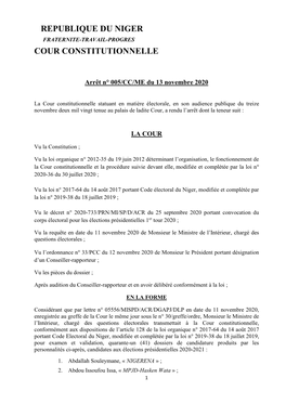 Republique Du Niger Cour Constitutionnelle