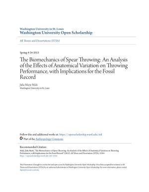 The Biomechanics of Spear Throwing: an Analysis of the Effects of Anatomical Variation on Throwing Performance, with Implications for the Fossil Record