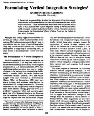 Formulating Vertical Integration Strategies^ KATHRYN RUDIE HARRIGAN Columbia University