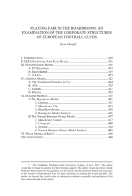 An Examination of the Corporate Structures of European Football Clubs