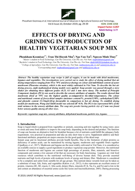 Effects of Drying and Grinding in Production of Healthy Vegetarian Soup Mix