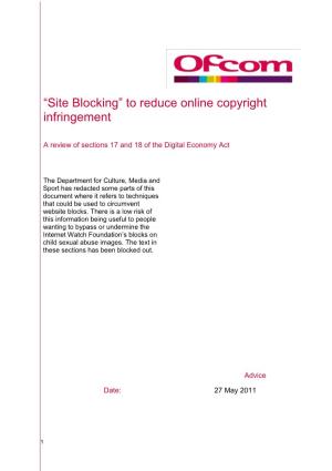“Site Blocking” to Reduce Online Copyright Infringement