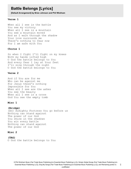 Battle Belongs [Lyrics] [Default Arrangement] by Brian Johnson and Phil Wickham