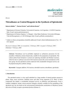 Nitroalkanes As Central Reagents in the Synthesis of Spiroketals