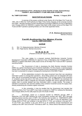 (To Be Published in Part - III Section 4 of the Gazette of India, Extraordinary) TARIFF AUTHORITY for MAJOR PORTS