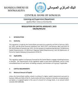 Regulation on Capital Adequacy, 2015 Cbs/Bs/Reg/02