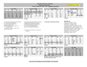 Belmont Public Schools Calendar for 2020 – 2021- REVISED May 12, 2021