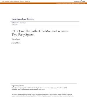 CC 73 and the Birth of the Modern Louisiana Two-Party System Wayne Parent