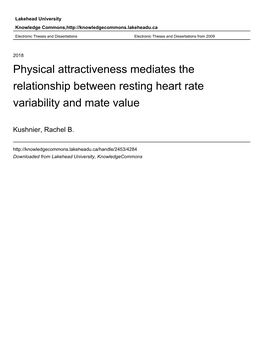 Physical Attractiveness Mediates the Relationship Between Resting Heart Rate Variability and Mate Value