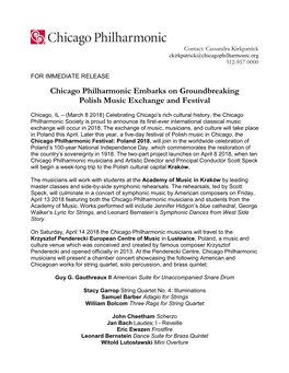 Chicago Philharmonic Embarks on Groundbreaking Polish Music Exchange and Festival