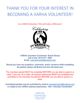 Thank You for Your Interest in Becoming a Varha Volunteer!