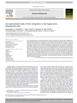 An Experimental Study of Duet Integration in the Happy Wren, Pheugopedius Felix