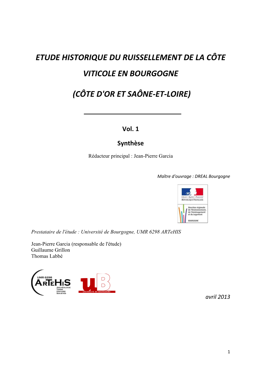 Etude Historique Du Ruissellement De La Côte Viticole En Bourgogne