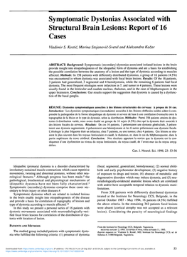 Symptomatic Dystonias Associated with Structural Brain Lesions: Report of 16 Cases