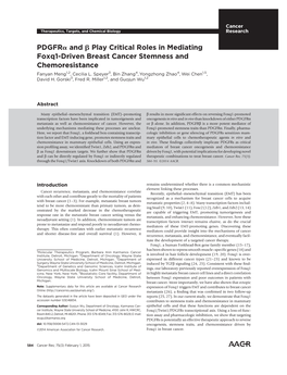 Pdgfra and B Play Critical Roles in Mediating Foxq1-Driven Breast Cancer Stemness and Chemoresistance Fanyan Meng1,2, Cecilia L