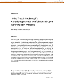 Blind Trust Is Not Enough”: Considering Practical Verifiability and Open Referencing in Wikipedia