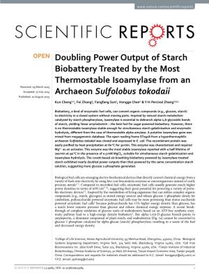 Doubling Power Output of Starch Biobattery Treated by the Most Thermostable Isoamylase from an Archaeon Sulfolobus Tokodaii